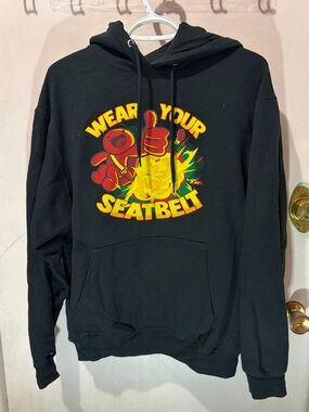 Port and Company Black Hoodie with Yellow and Red 'Wear Your Seatbelt' Graphic